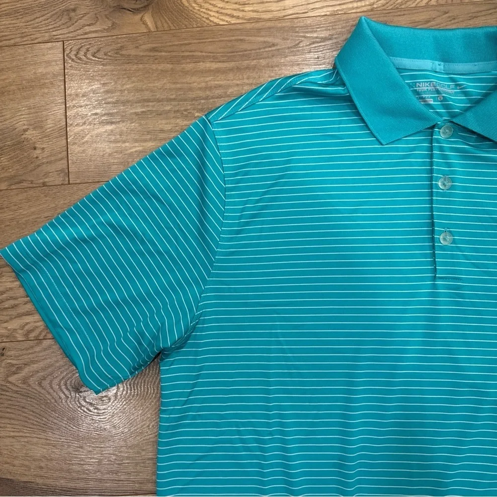 Nike Golf Tour Preformance Polo Shirt Mens Sz L Teal Stripe Dri-Fit Short Sleeve